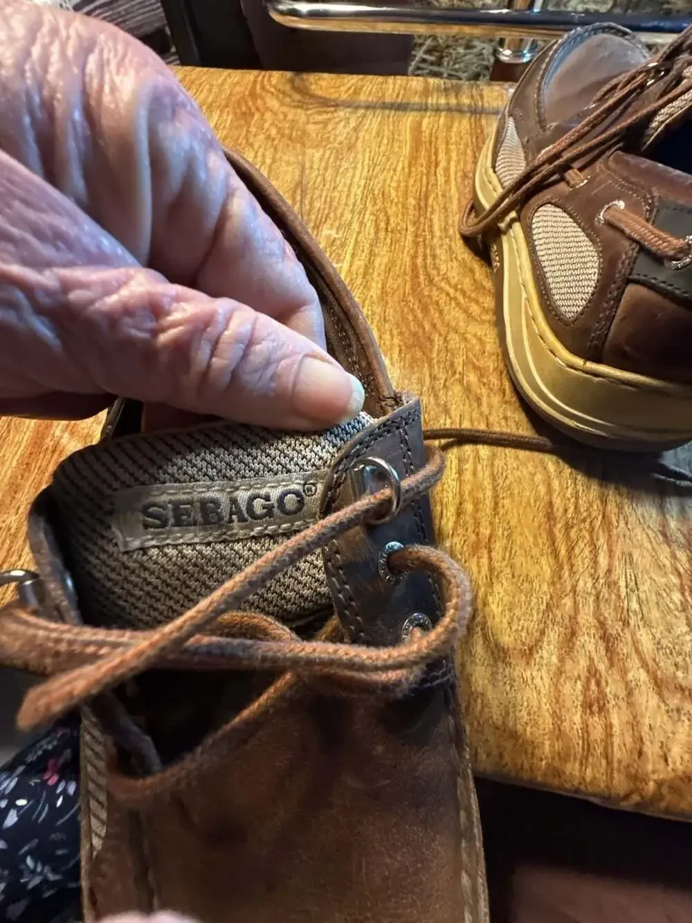 Sebago Brown Leather and Mesh Boat Shoes